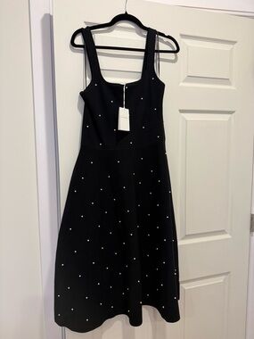 Black Pearl-Embellished Midi Dress